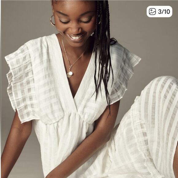 Anthropologie White V-Neck Dress Size Large - Picture 3 of 9